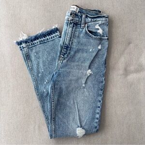 Abercrombie Blue Distressed Raw Hem High Rise Ankle Straight Jeans 26 2 Long